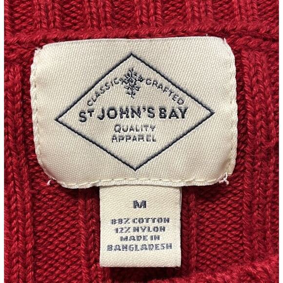 St John’s Bay Cable Birch Knit Jumper Womens Sz M Red Crew Neck Sweater Preppy - Picture 6 of 6